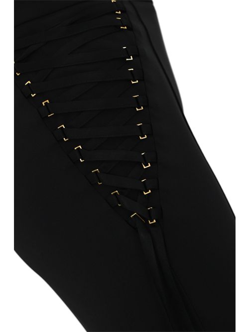 Pantaloni a zampa in crepe con lacci Nero Elisabetta Franchi | PA08351E2110